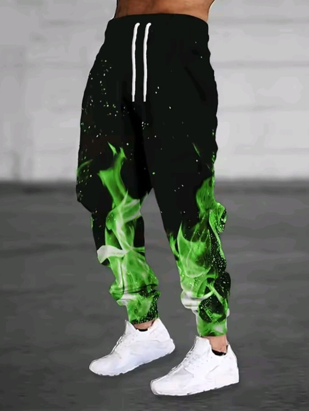 Men's Sweatpants Fashion Green Flame Pants
